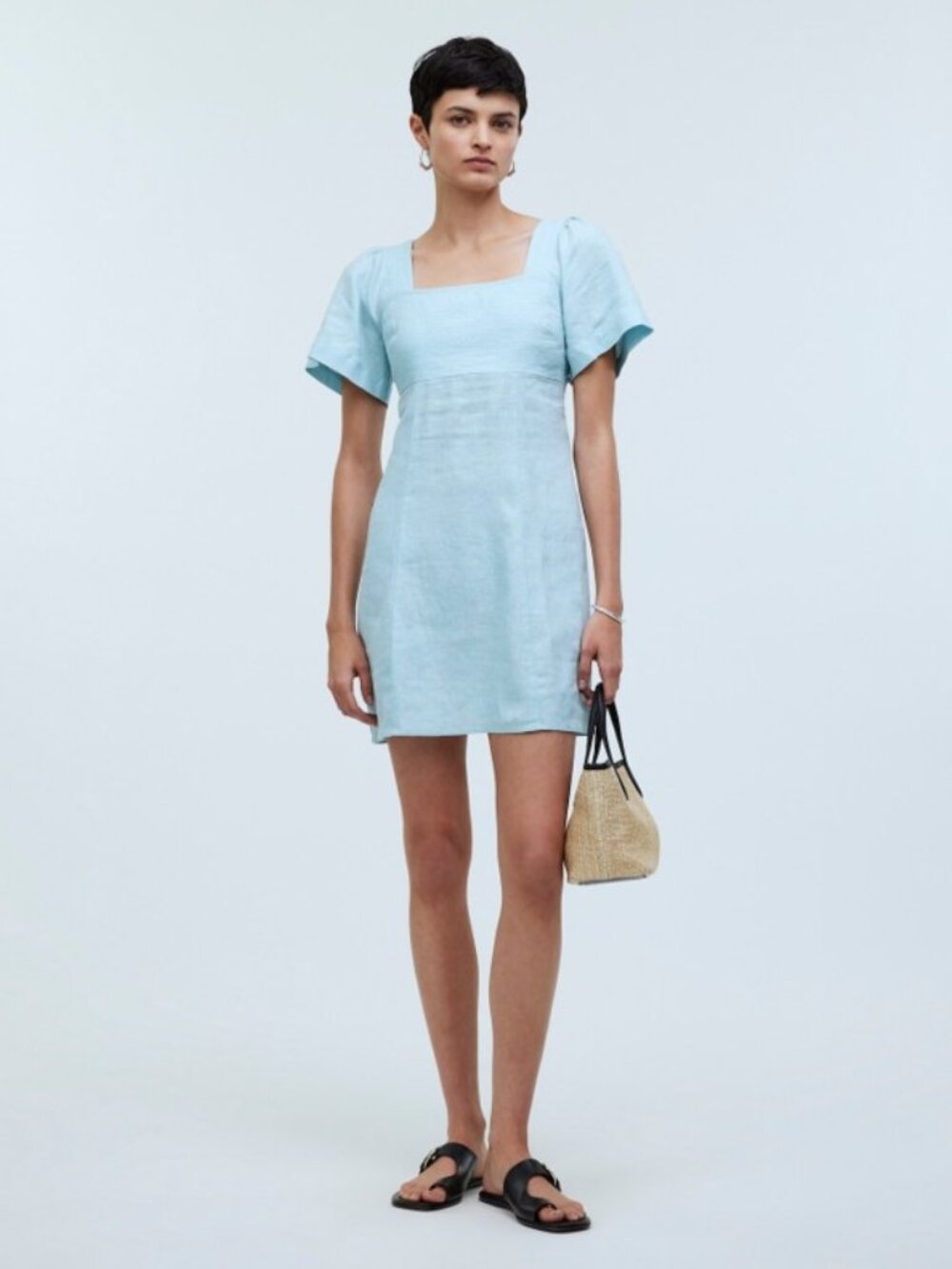 Square-Neck Mini Dress in 100% Linen
